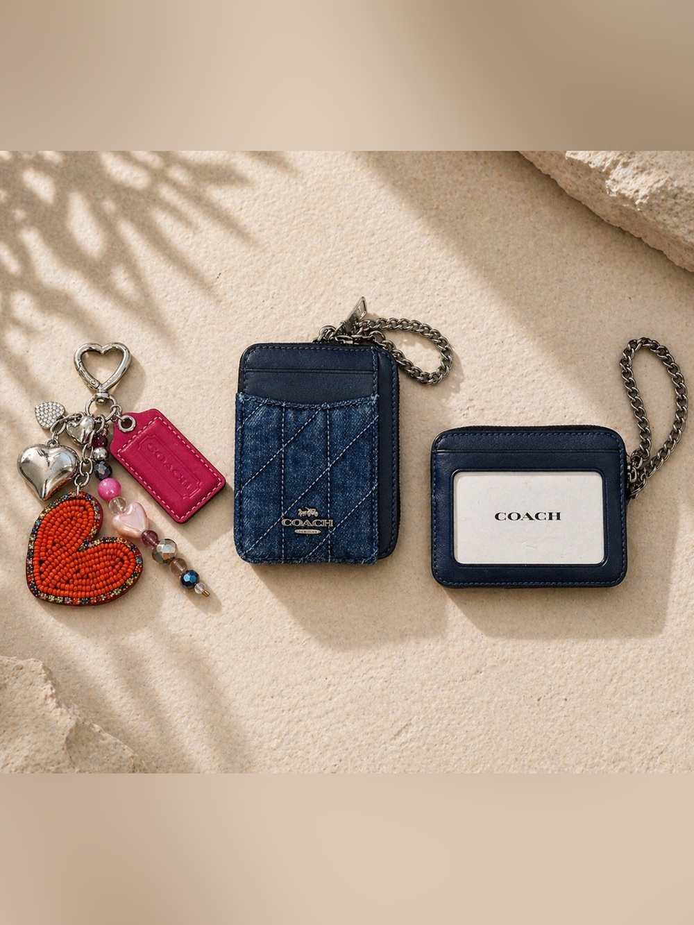 2 Piece Coach Denim Card Holder and Coach Keychain